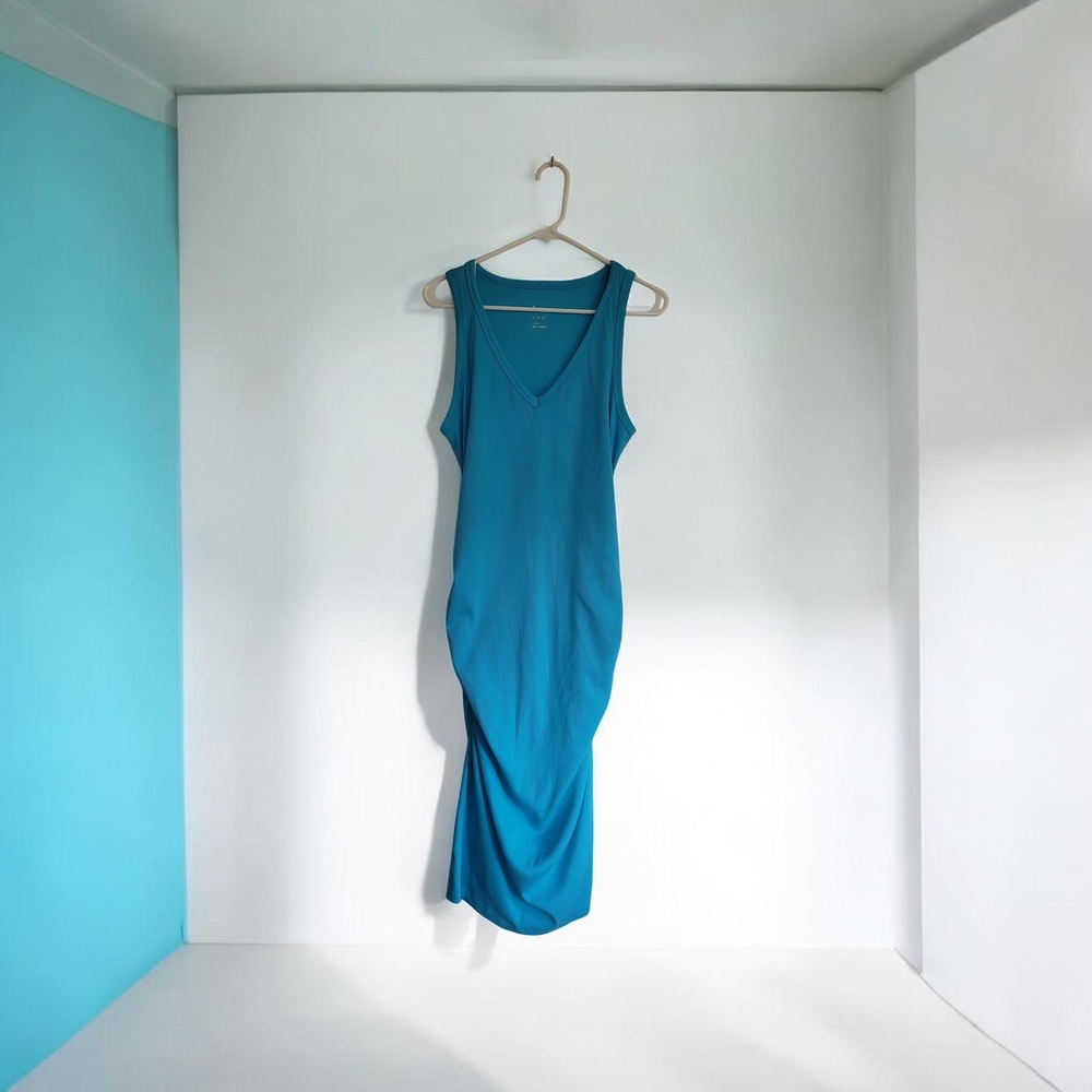 A New Day Rib Knit Ruched Bodycon Dress- Blue L